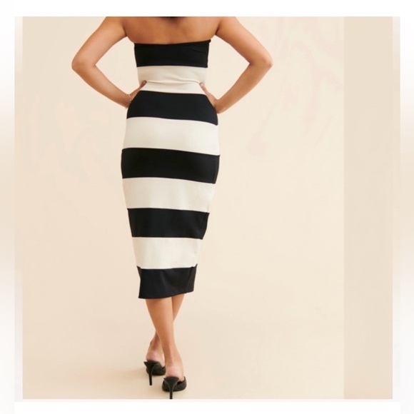 NWT Susana Monaco REVOLVE Mid Length Striped Tube Dress Tan / Black Size Medium - Picture 2 of 5